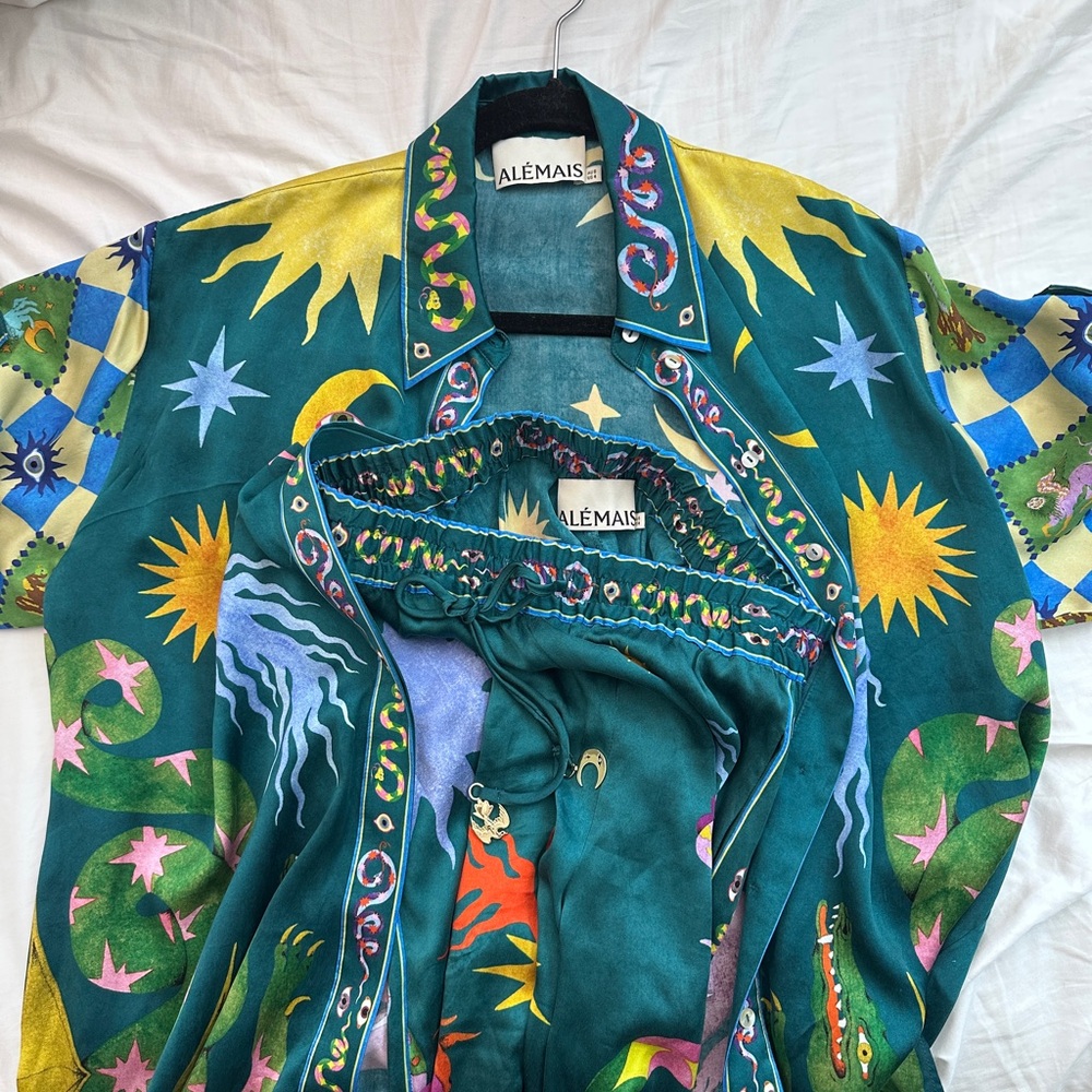 Alemais Guardian Silk Shirt & Pants Set – Green | Size AU 8 - US 4 - Picture 2 of 8